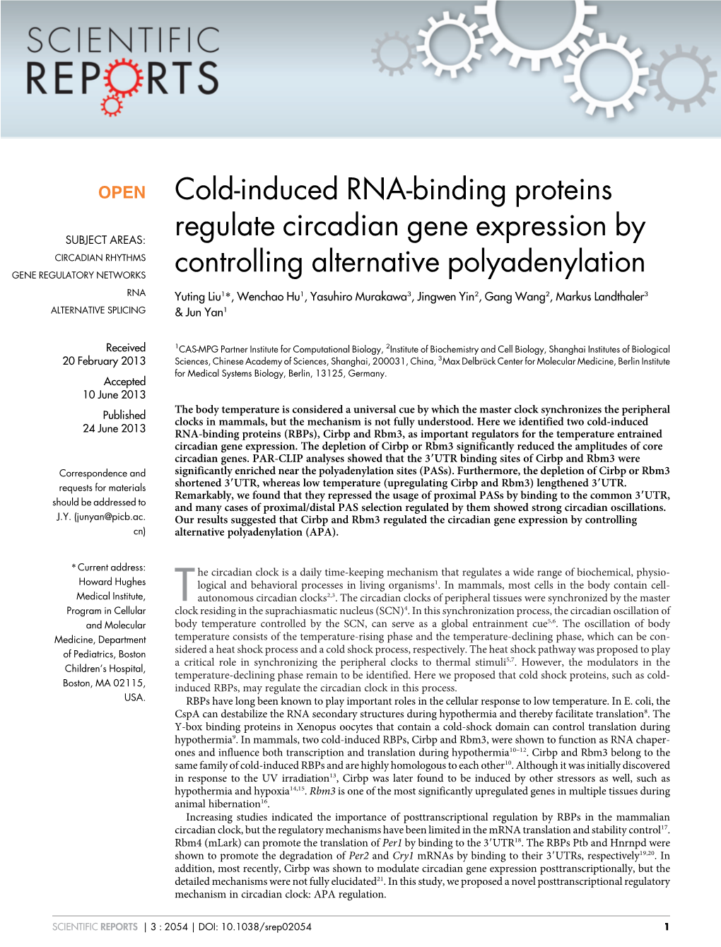 Cold-Induced RNA-Binding Proteins Regulate Circadian Gene Expression