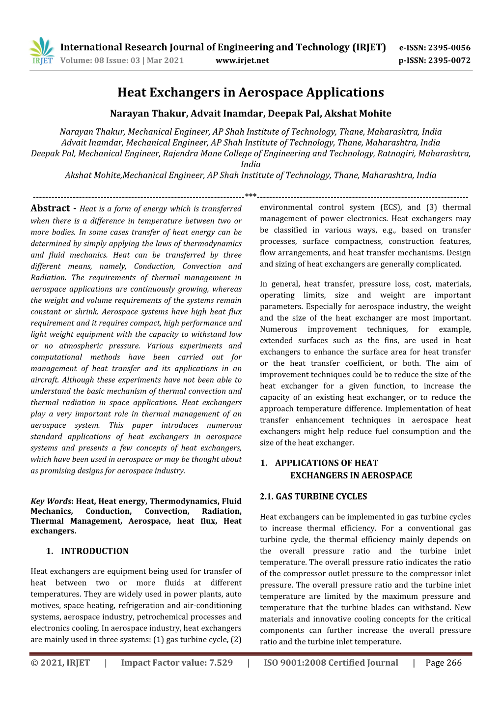 Heat Exchangers in Aerospace Applications