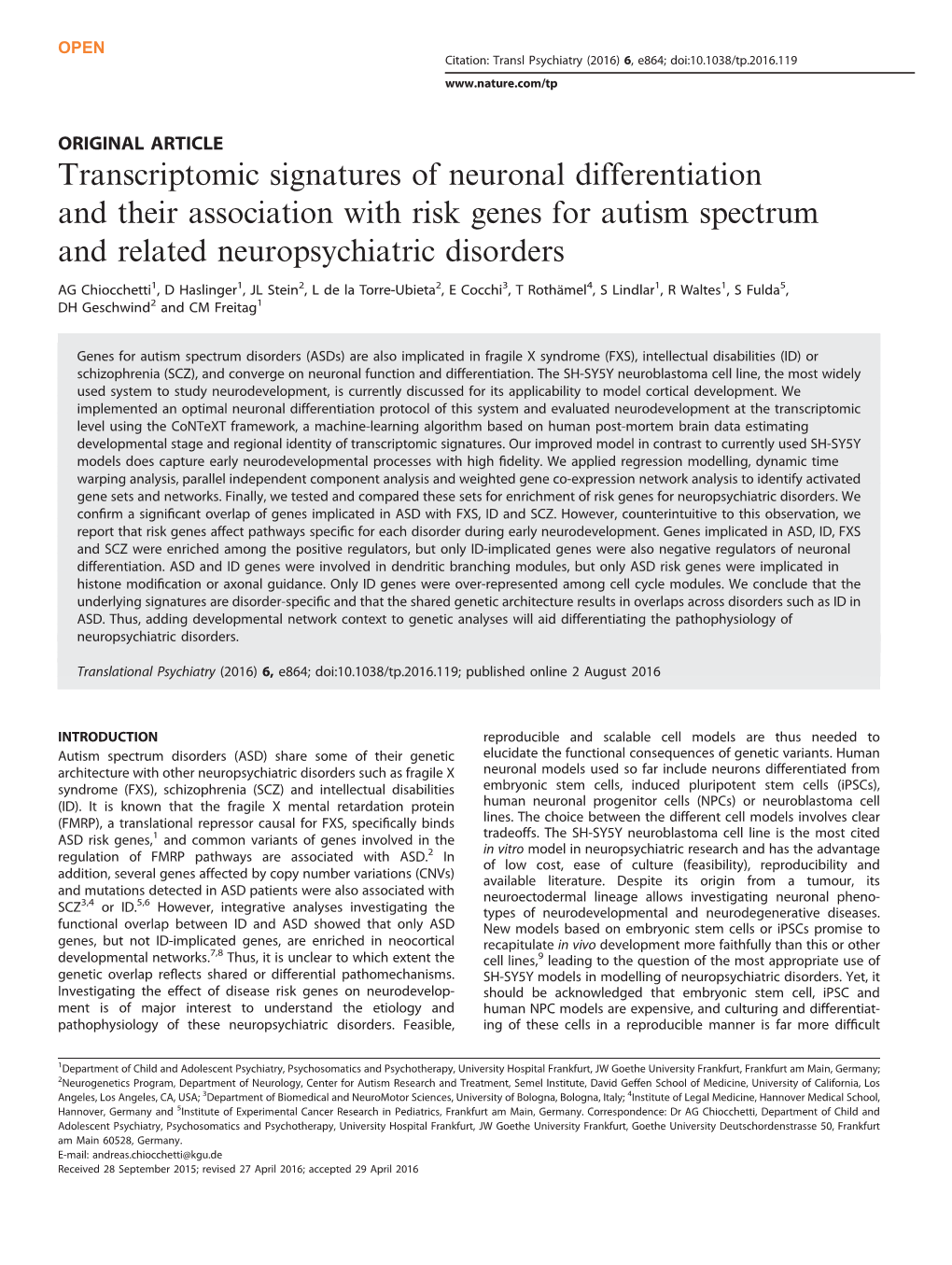Transcriptomic Signatures of Neuronal Differentiation and Their Association with Risk Genes for Autism Spectrum and Related Neuropsychiatric Disorders