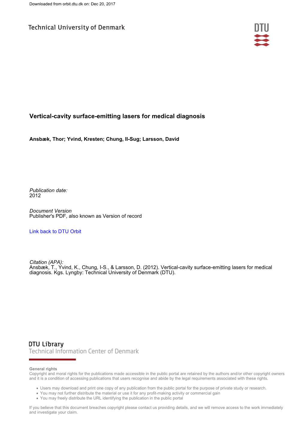 Vertical-Cavity Surface-Emitting Lasers for Medical Diagnosis