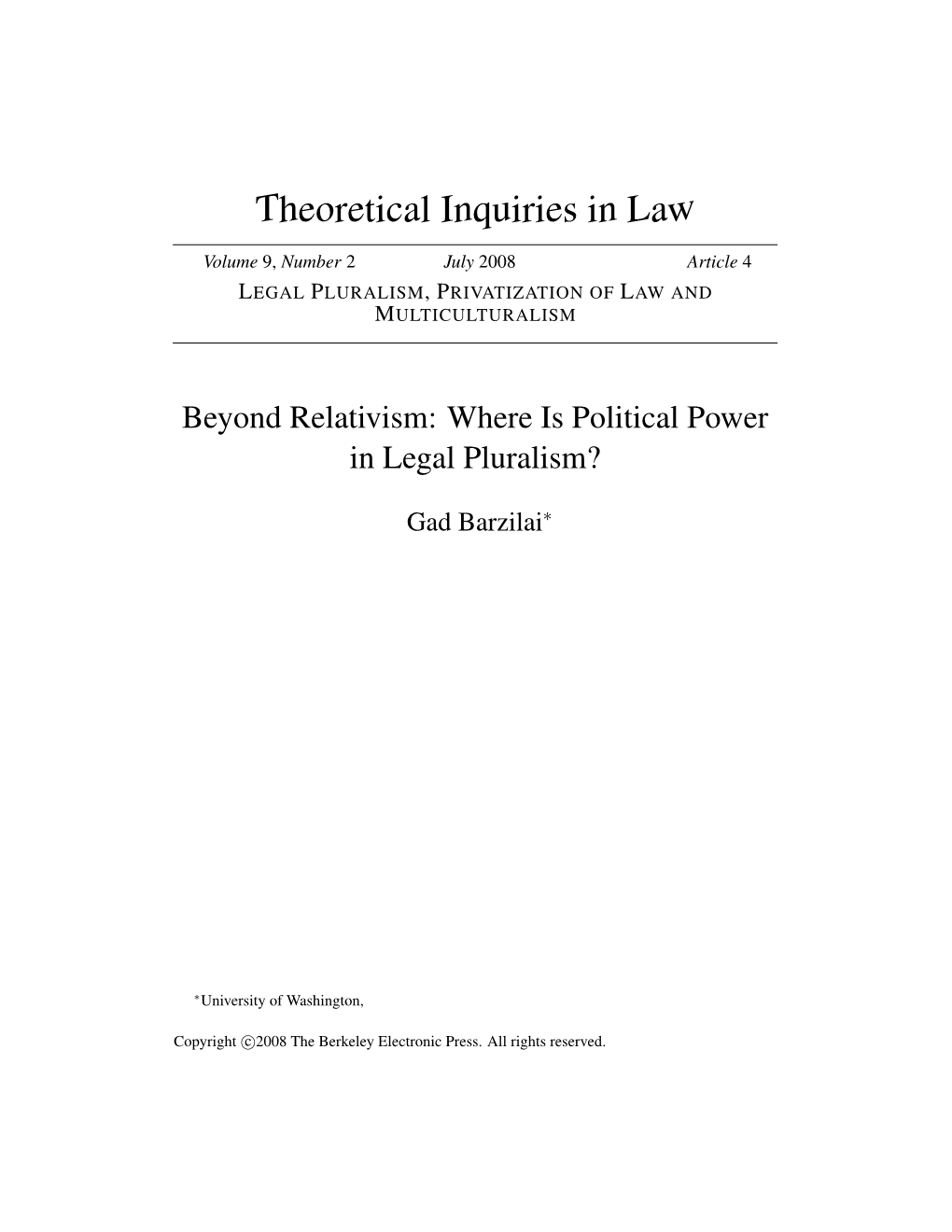 Theoretical Inquiries in Law