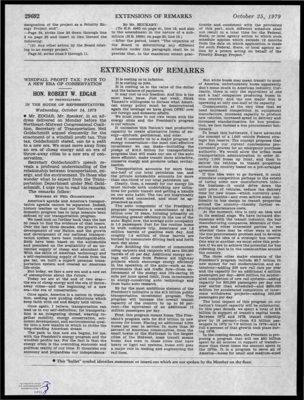 Extensions of Remarks Hon. Robert W. Edgar