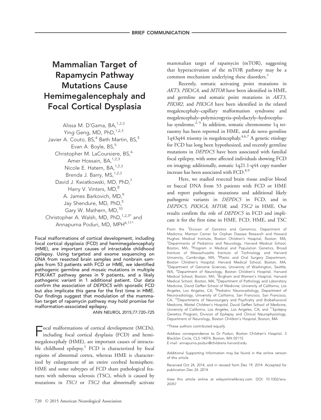 Mammalian Target of Rapamycin Pathway Mutations Cause