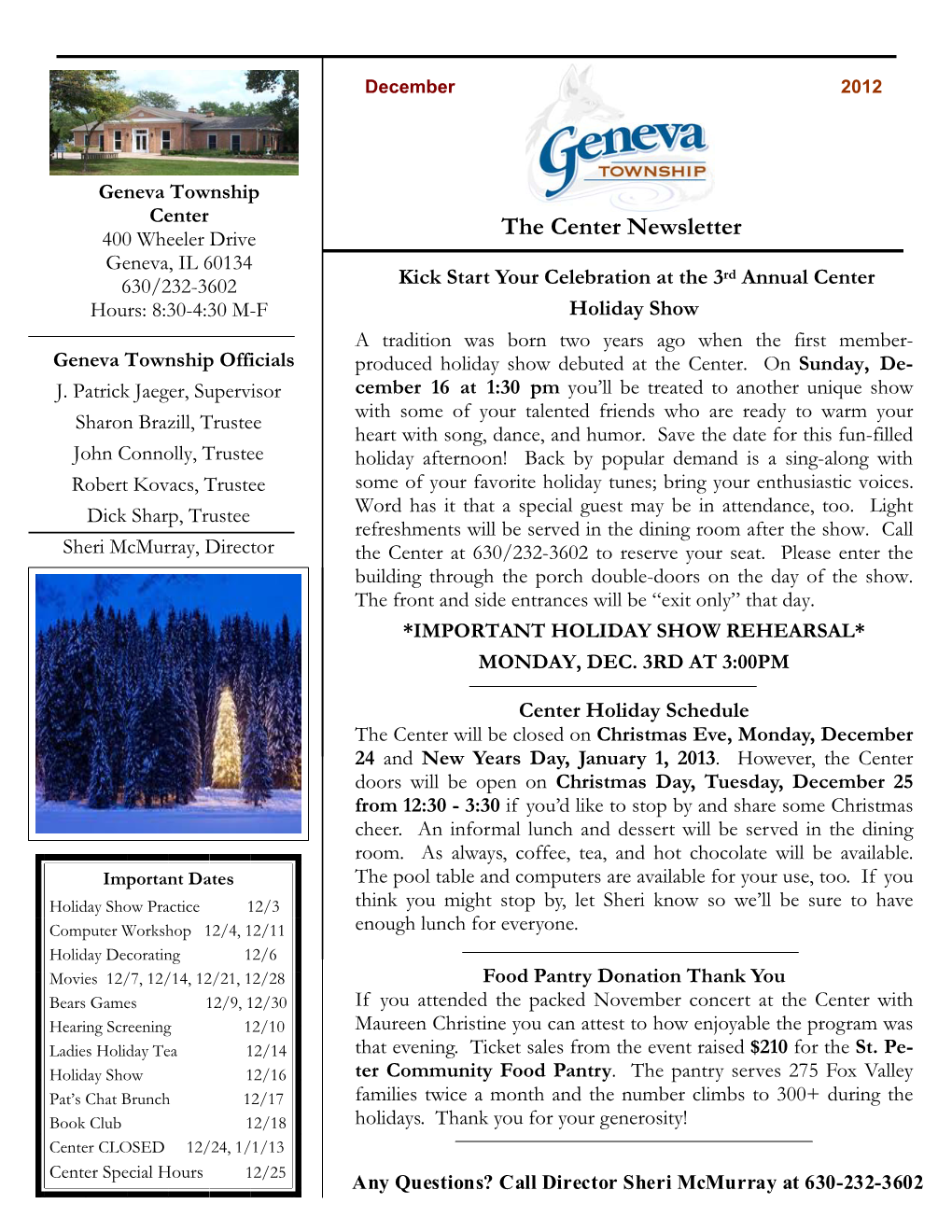 December 2012 Newsletter