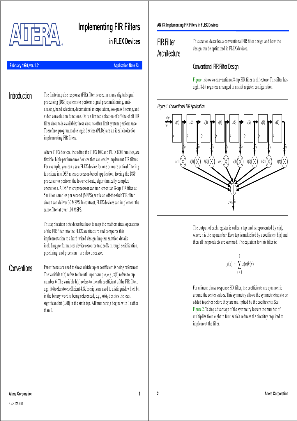 Implementing FIR Filters an 73: Implementing FIR Filters in FLEX Devices