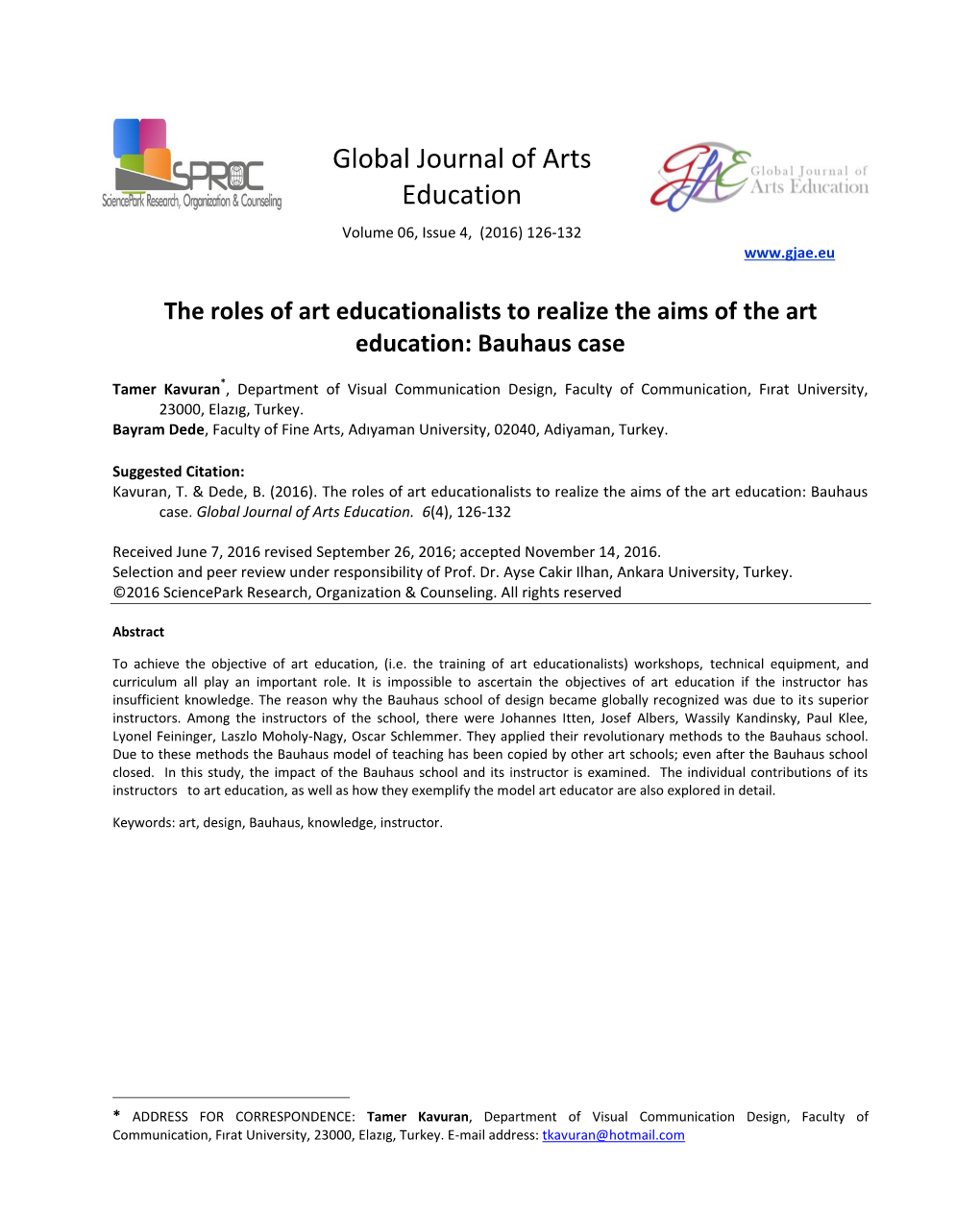 Global Journal of Arts Education