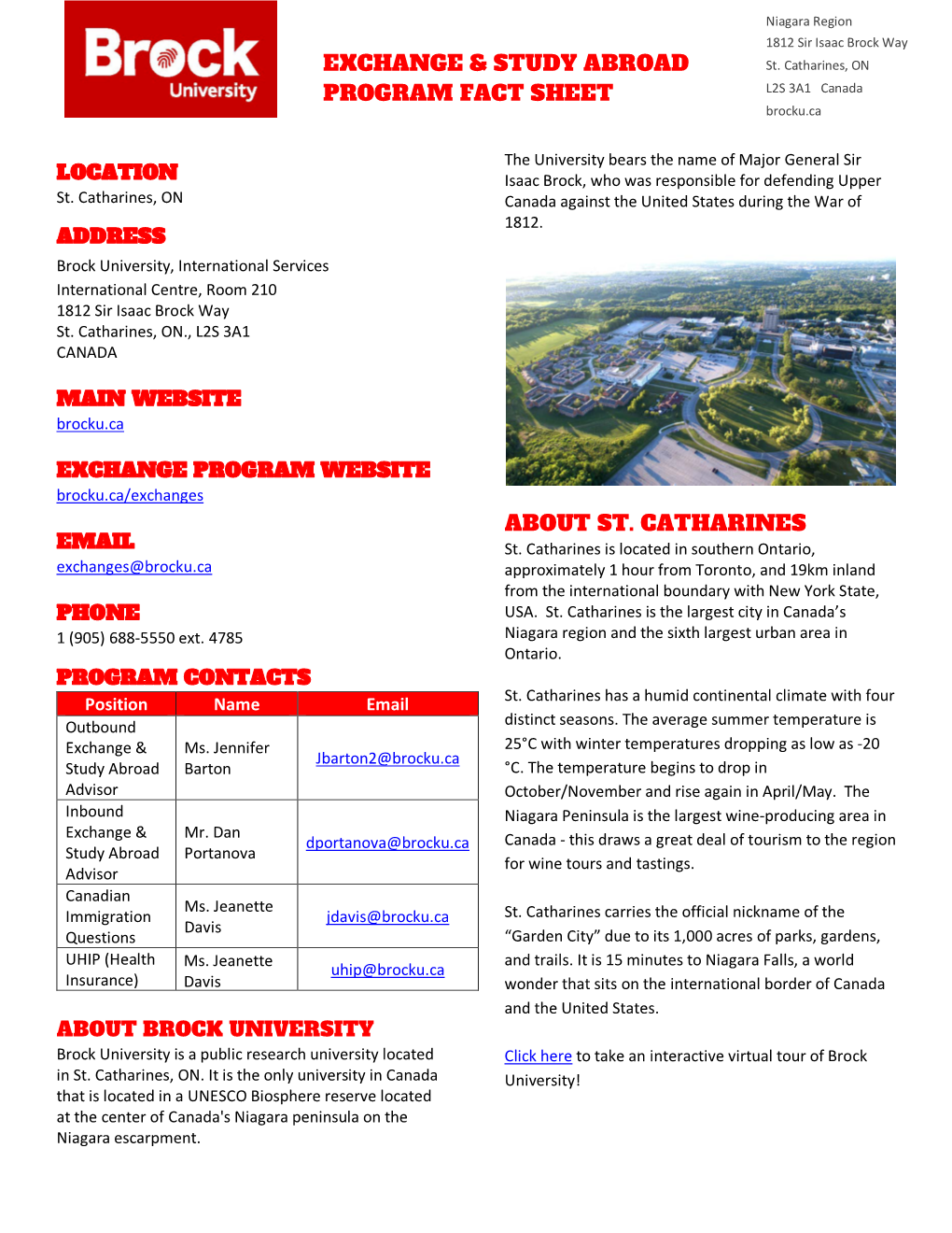 Exchange & Study Abroad Program Fact Sheet