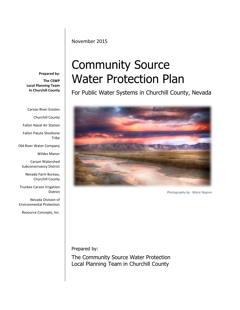 Community Source Water Protection Plan for Public Water Systems in Churchill County, Nevada
