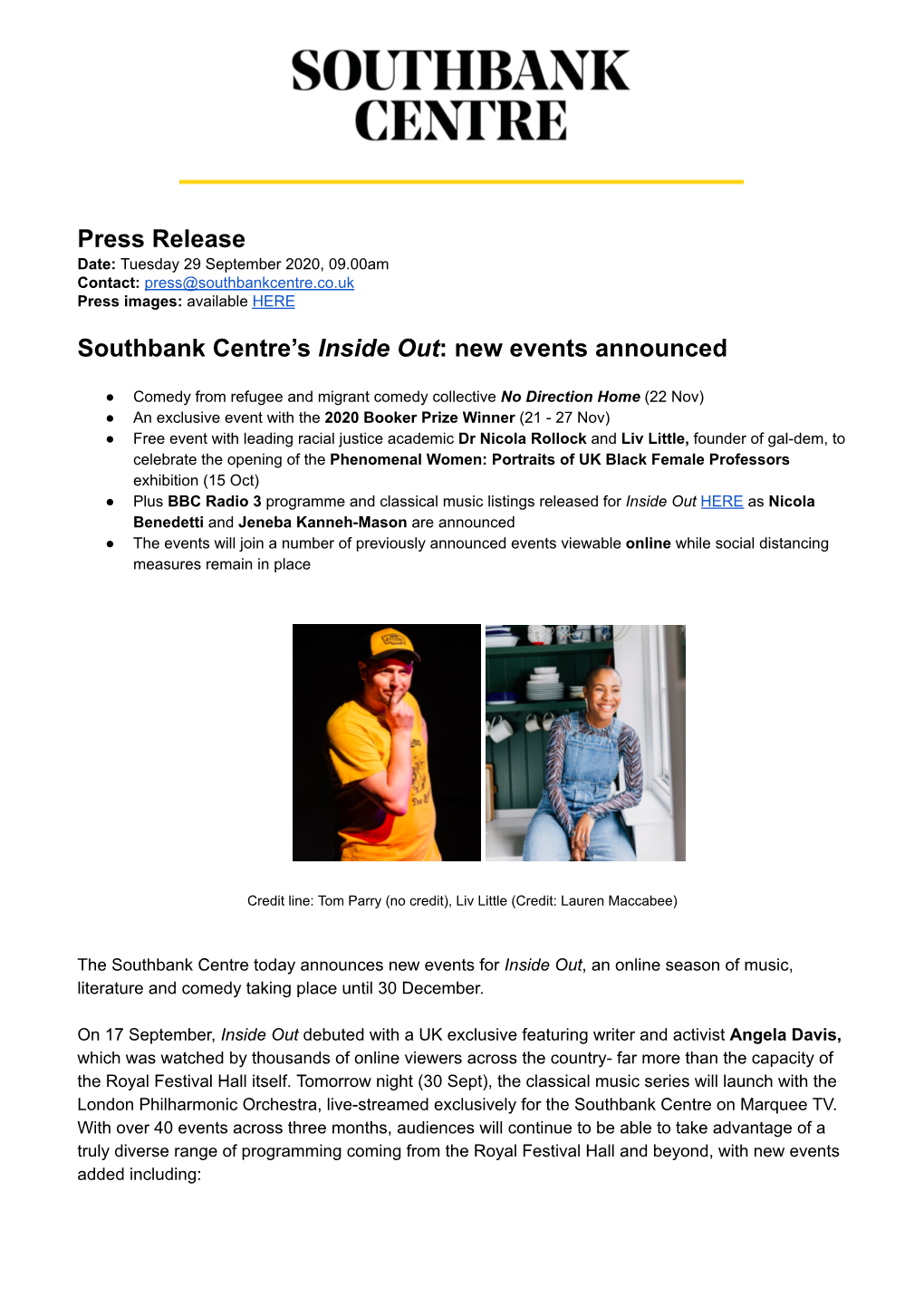 Press Release Southbank Centre's Inside out : New Events Announced