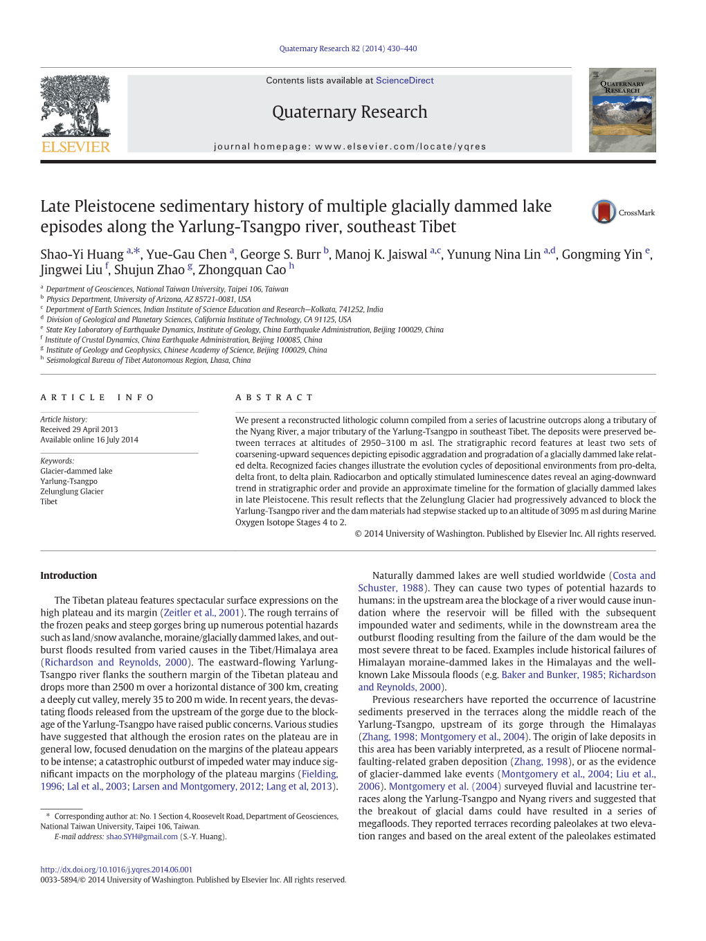 Late Pleistocene Sedimentary History of Multiple Glacially Dammed Lake Episodes Along the Yarlung-Tsangpo River, Southeast Tibet