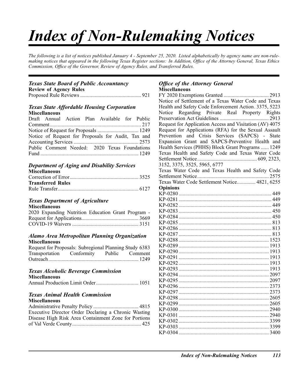 Of Non-Rulemaking Notices