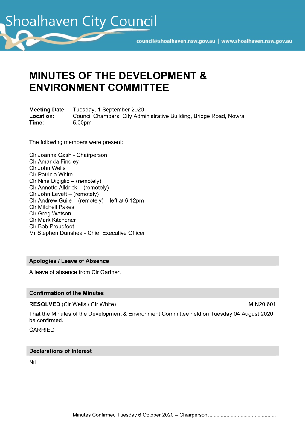 Minutes of Development & Environment Committee