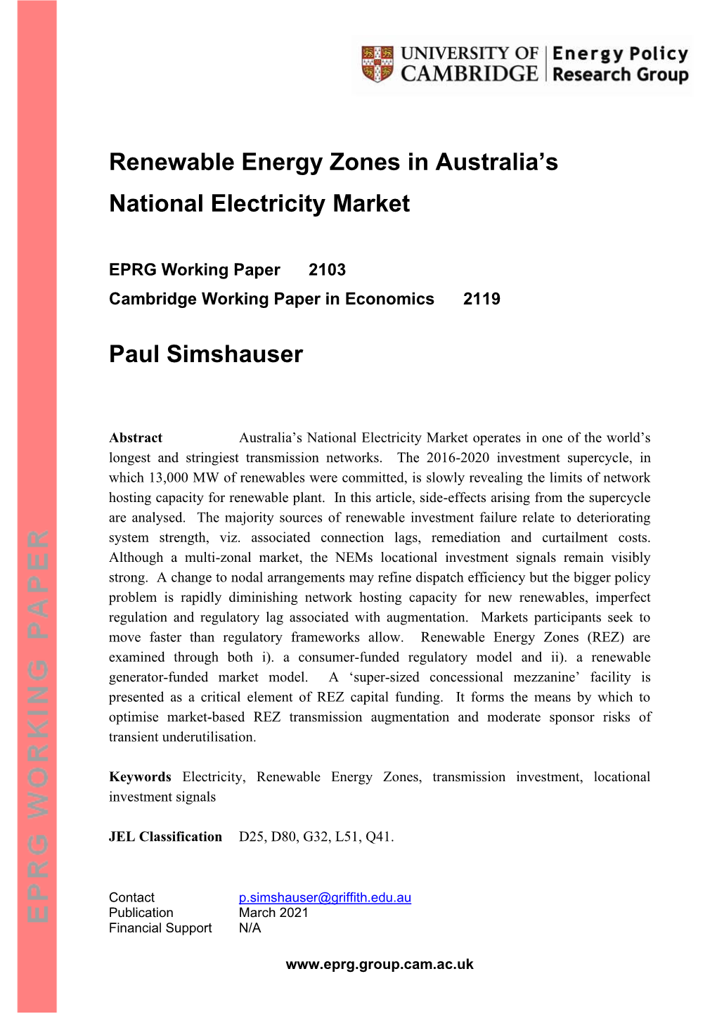 Renewable Energy Zones in Australia's National Electricity