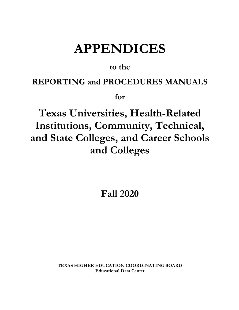 CBM Appendices to the Reporting and Procedures Manuals 2020