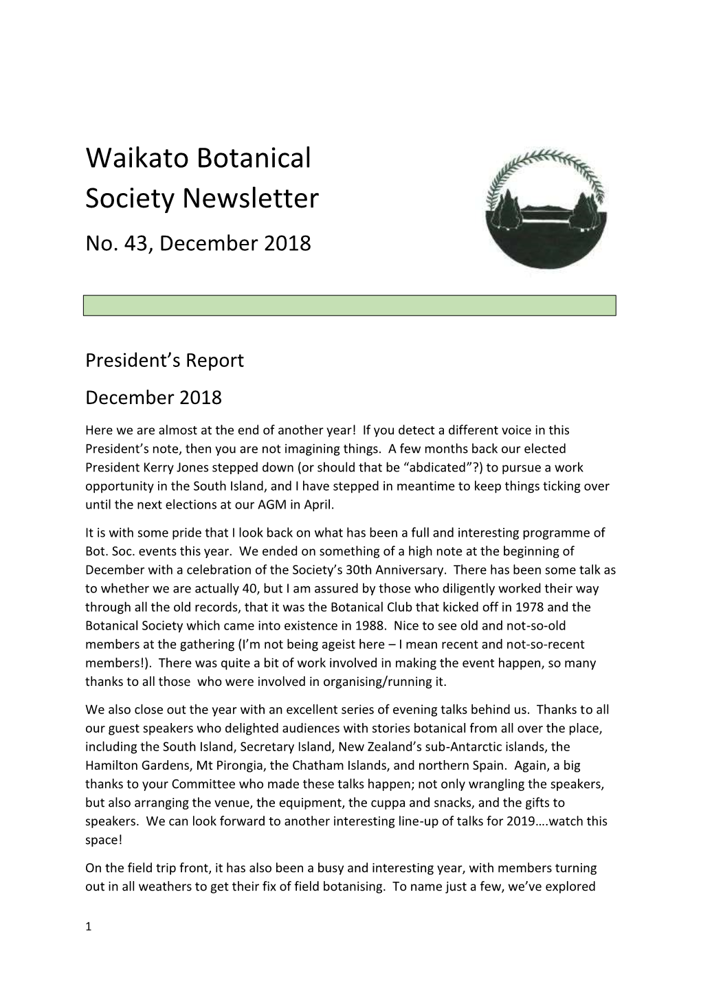 Waikato Botanical Society Newsletter No