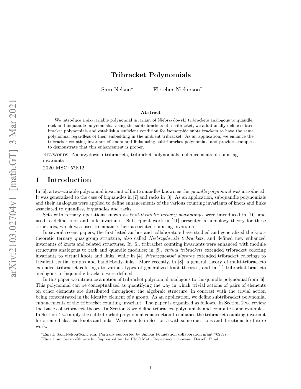 Tribracket Polynomials