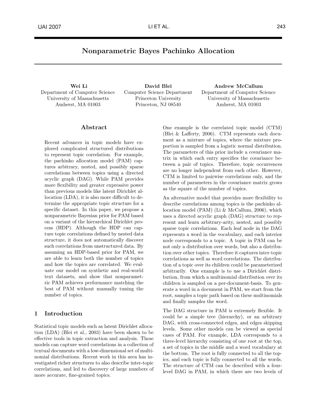 Nonparametric Bayes Pachinko Allocation