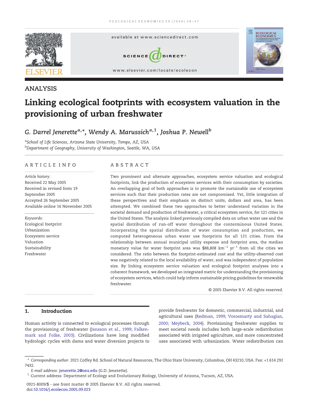 Linking Ecological Footprints with Ecosystem Valuation in the Provisioning of Urban Freshwater