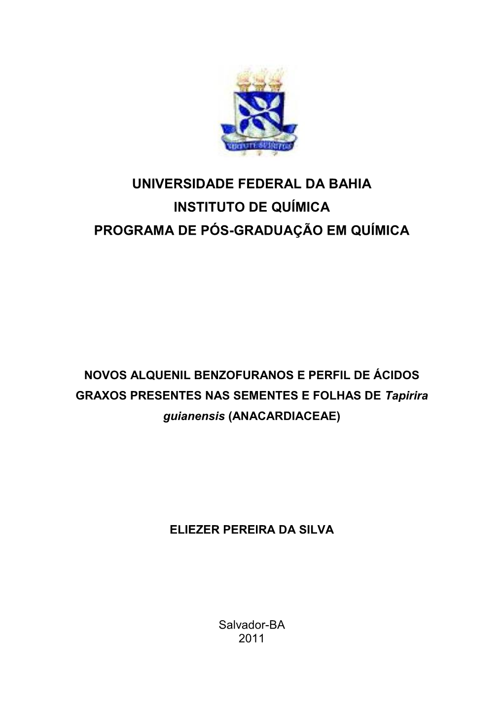 Universidade Federal Da Bahia Instituto De Química Programa De Pós-Graduação Em Química