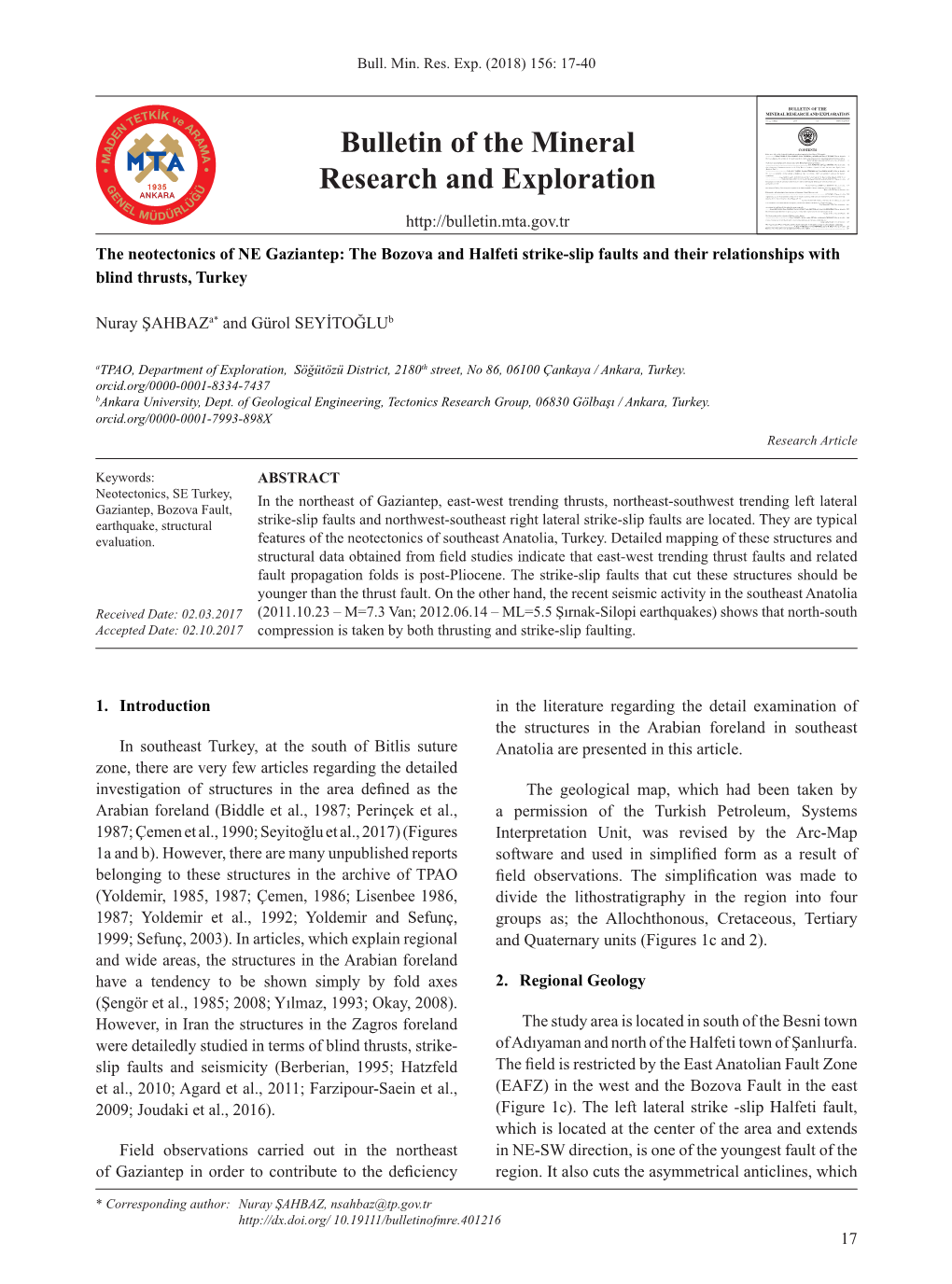 Bulletin of the Mineral Research and Exploration