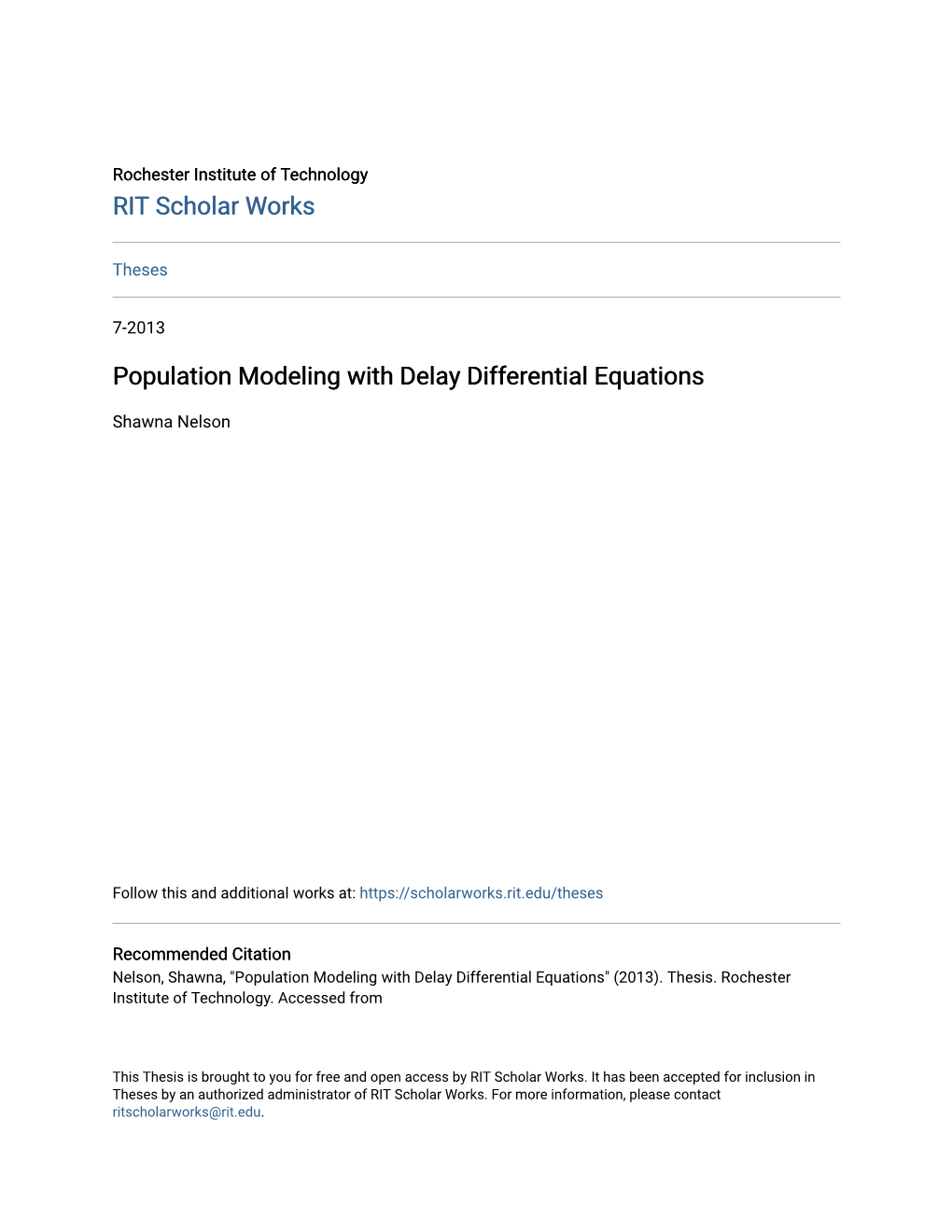 Population Modeling with Delay Differential Equations