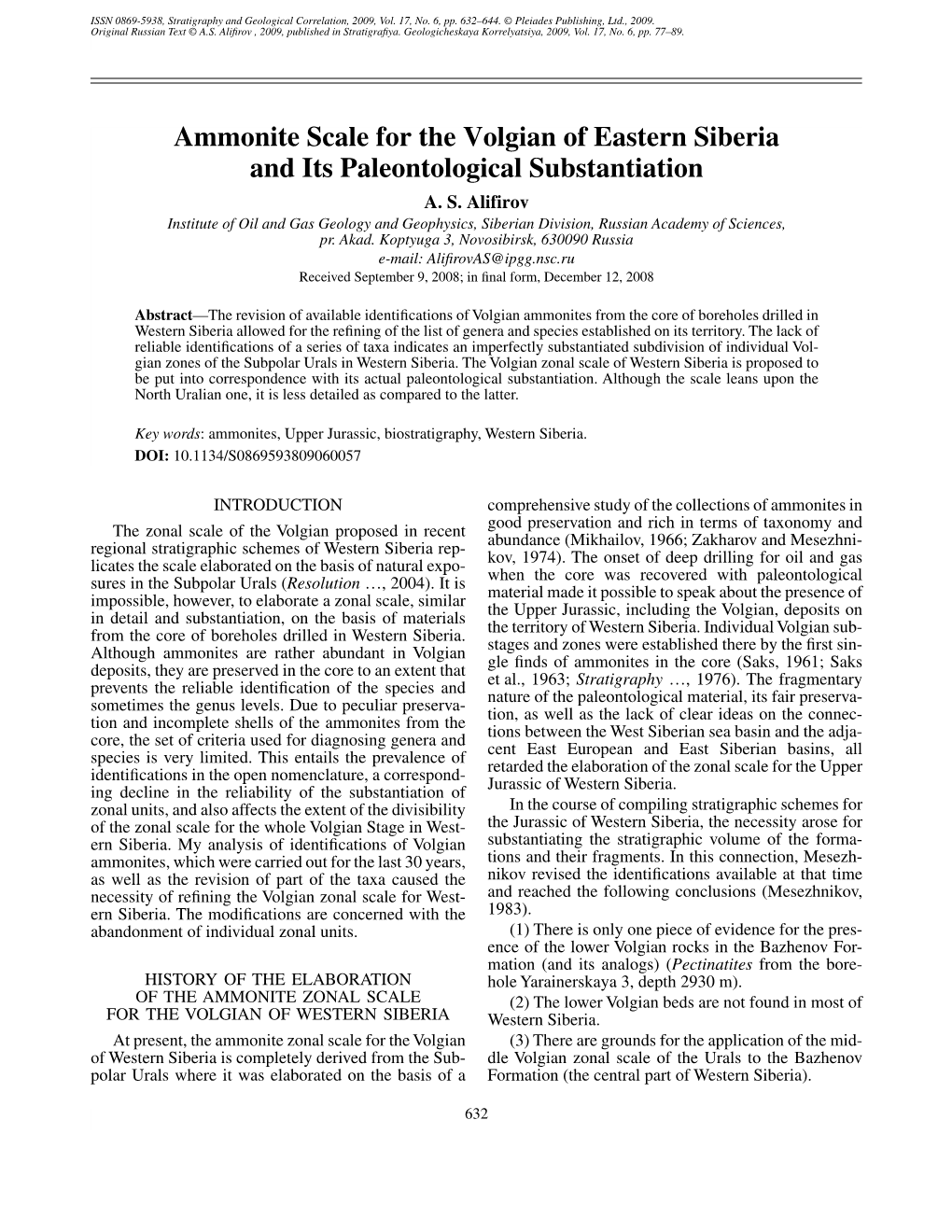 Ammonite Scale for the Volgian of Eastern Siberia and Its Paleontological Substantiation A