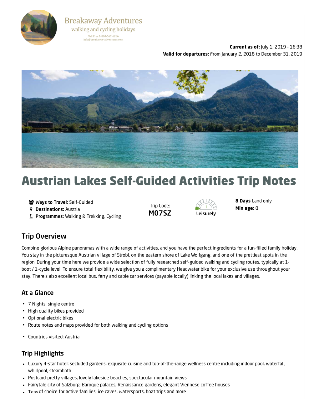 Austrian Lakes Self-Guided Activities Trip Notes