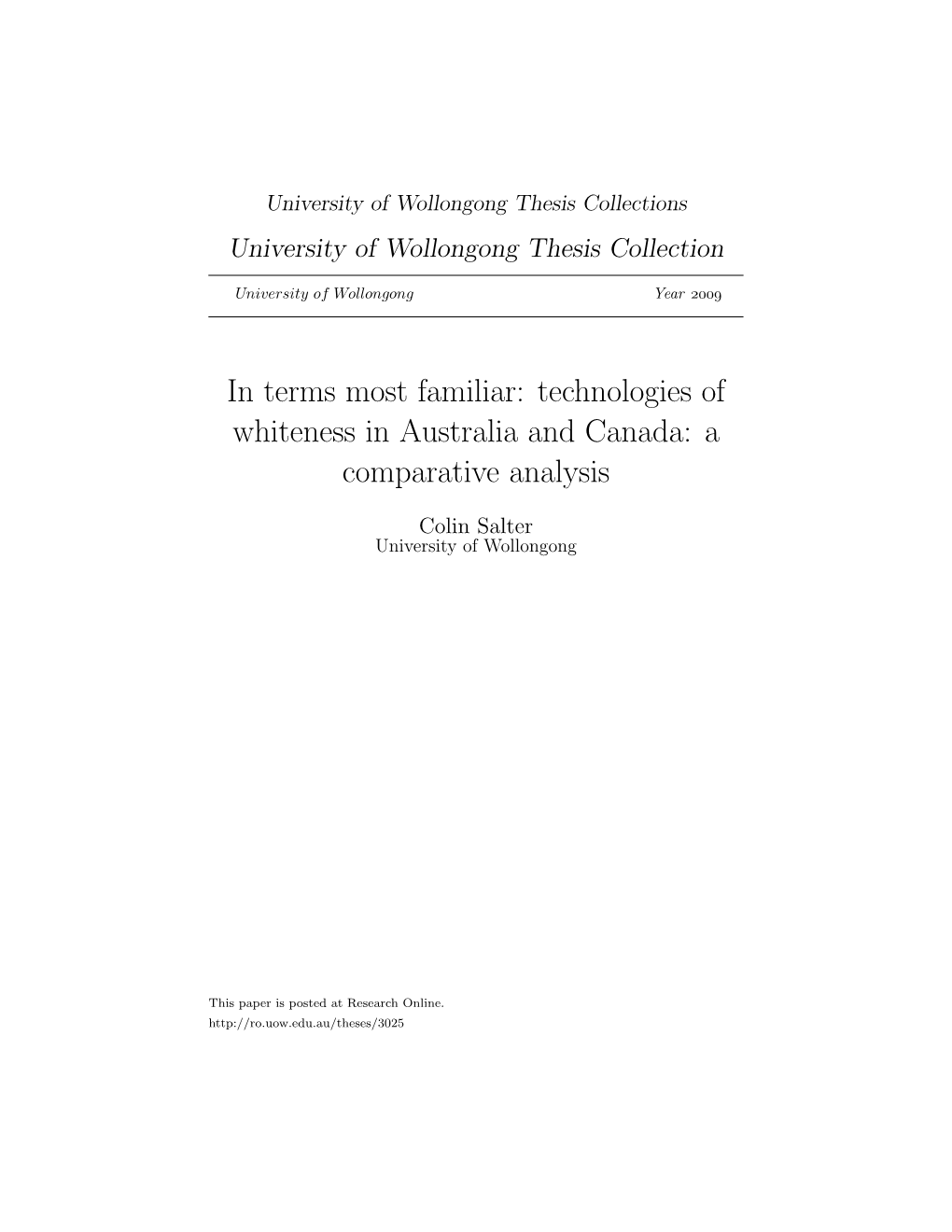 Technologies of Whiteness in Australia and Canada: a Comparative Analysis