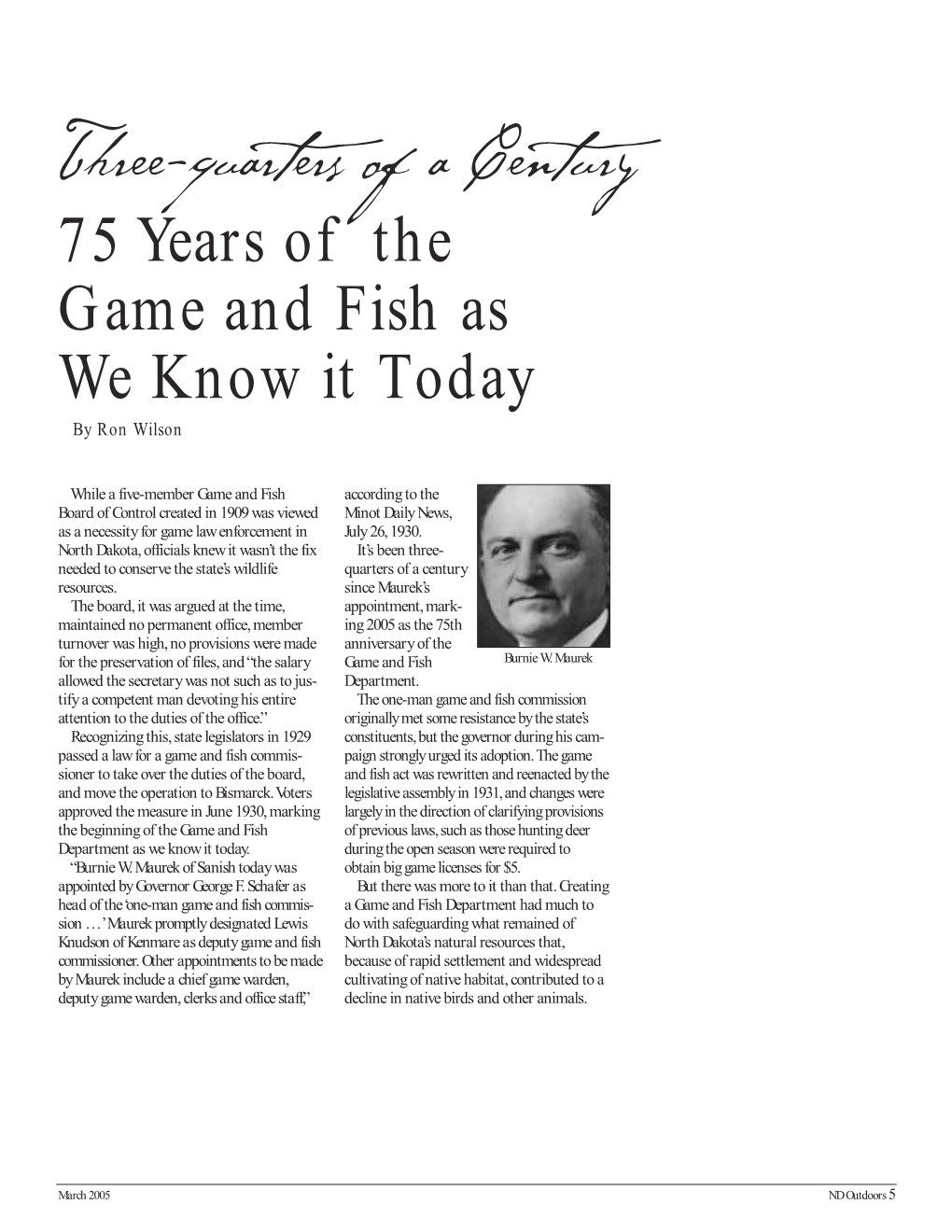 75 Years of the Game and Fish As We Know It Today by Ron Wilson