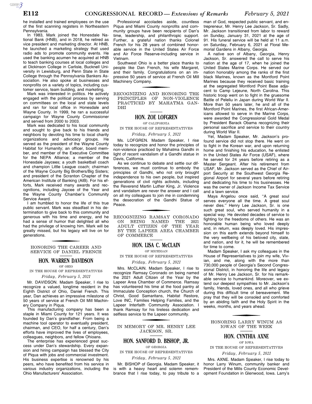 CONGRESSIONAL RECORD— Extensions of Remarks E112 HON