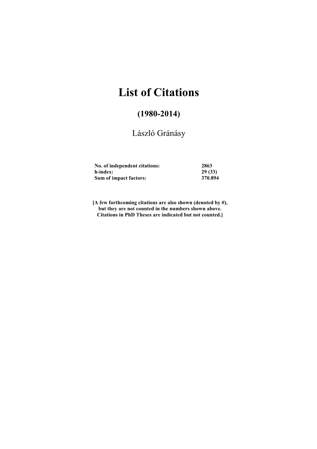 List of Citations