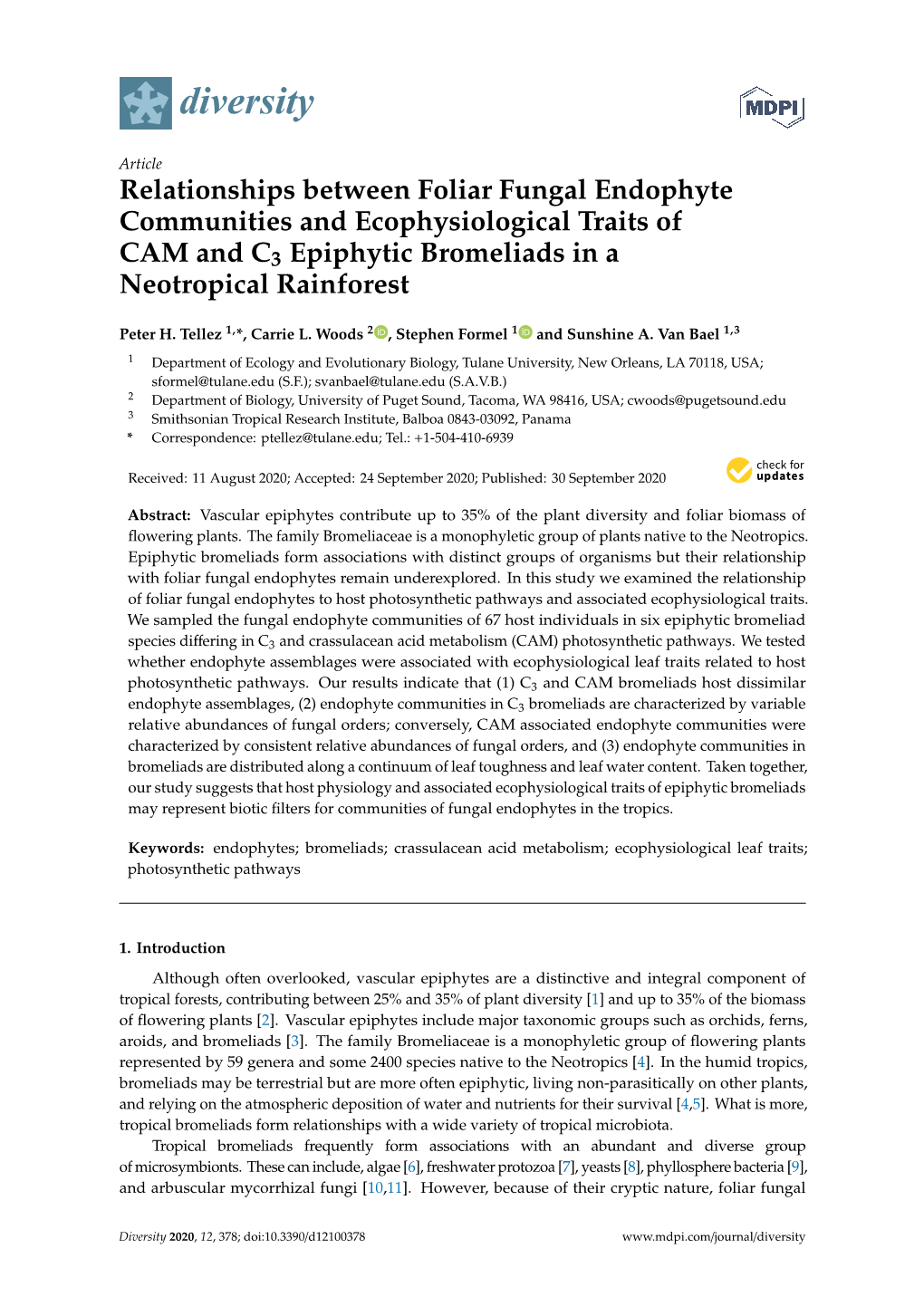 Relationships Between Foliar Fungal Endophyte Communities and Ecophysiological Traits of CAM and C3 Epiphytic Bromeliads in a Neotropical Rainforest