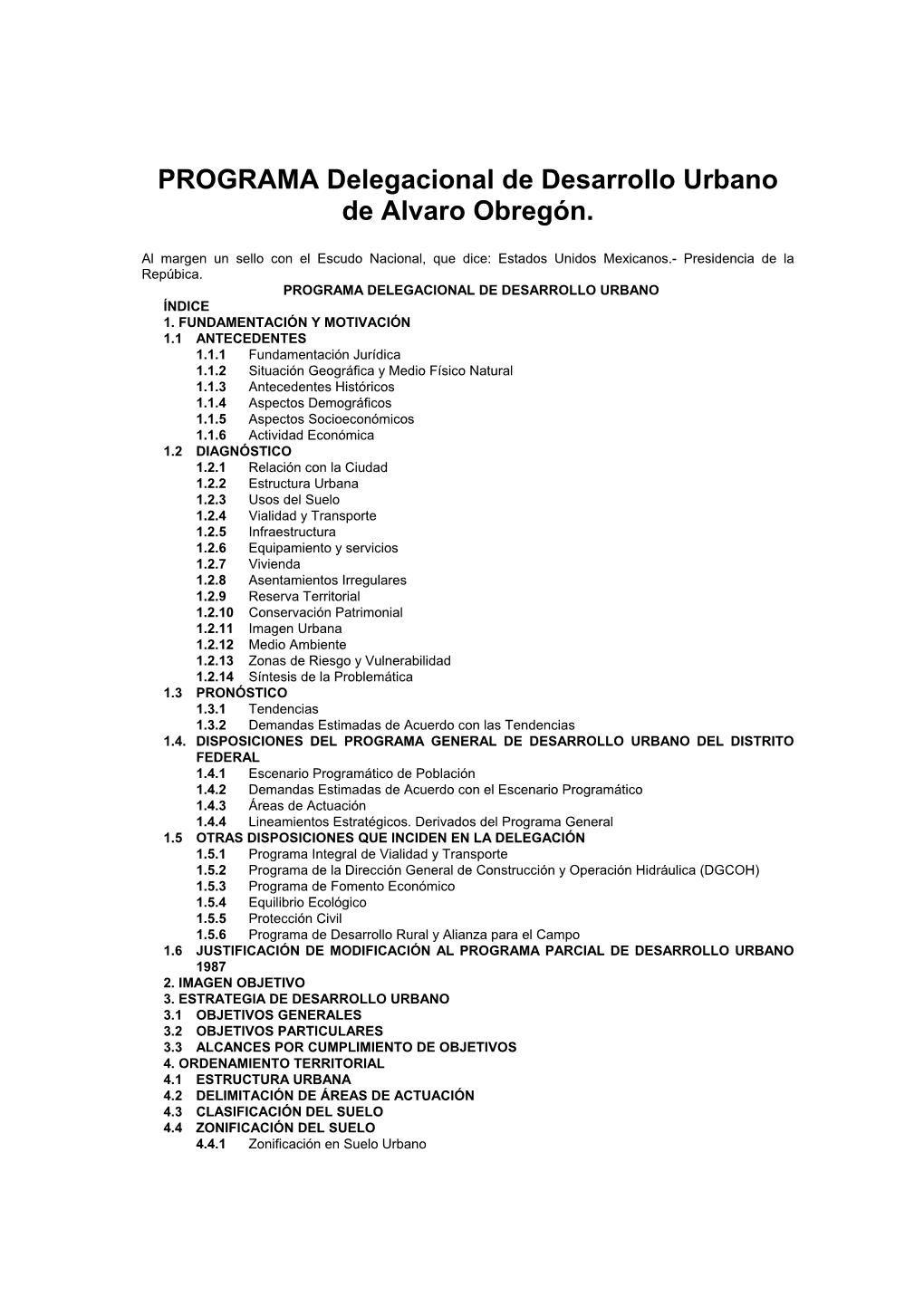 PROGRAMA Delegacional De Desarrollo Urbano De Alvaro Obregón