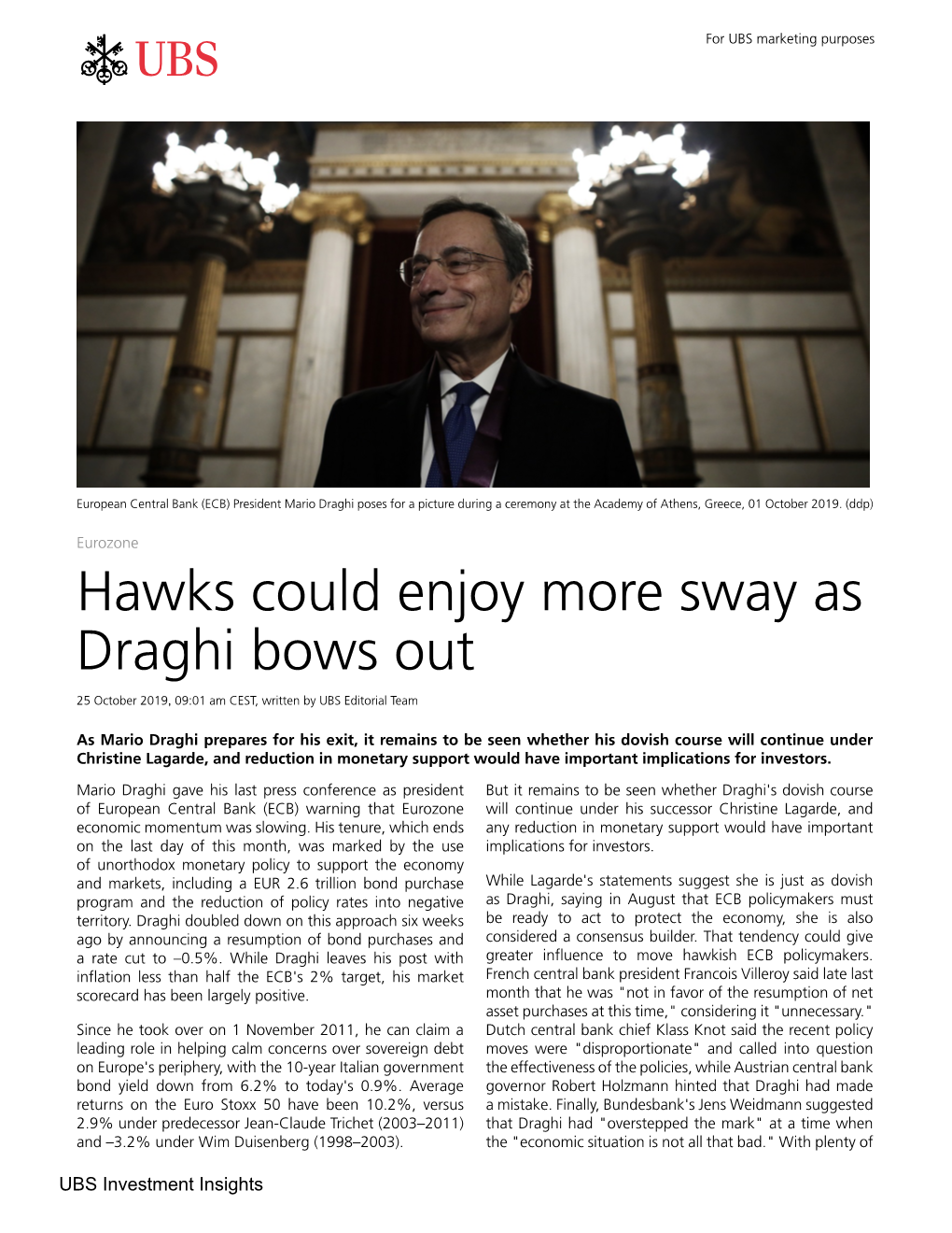 Hawks Could Enjoy More Sway As Draghi Bows Out