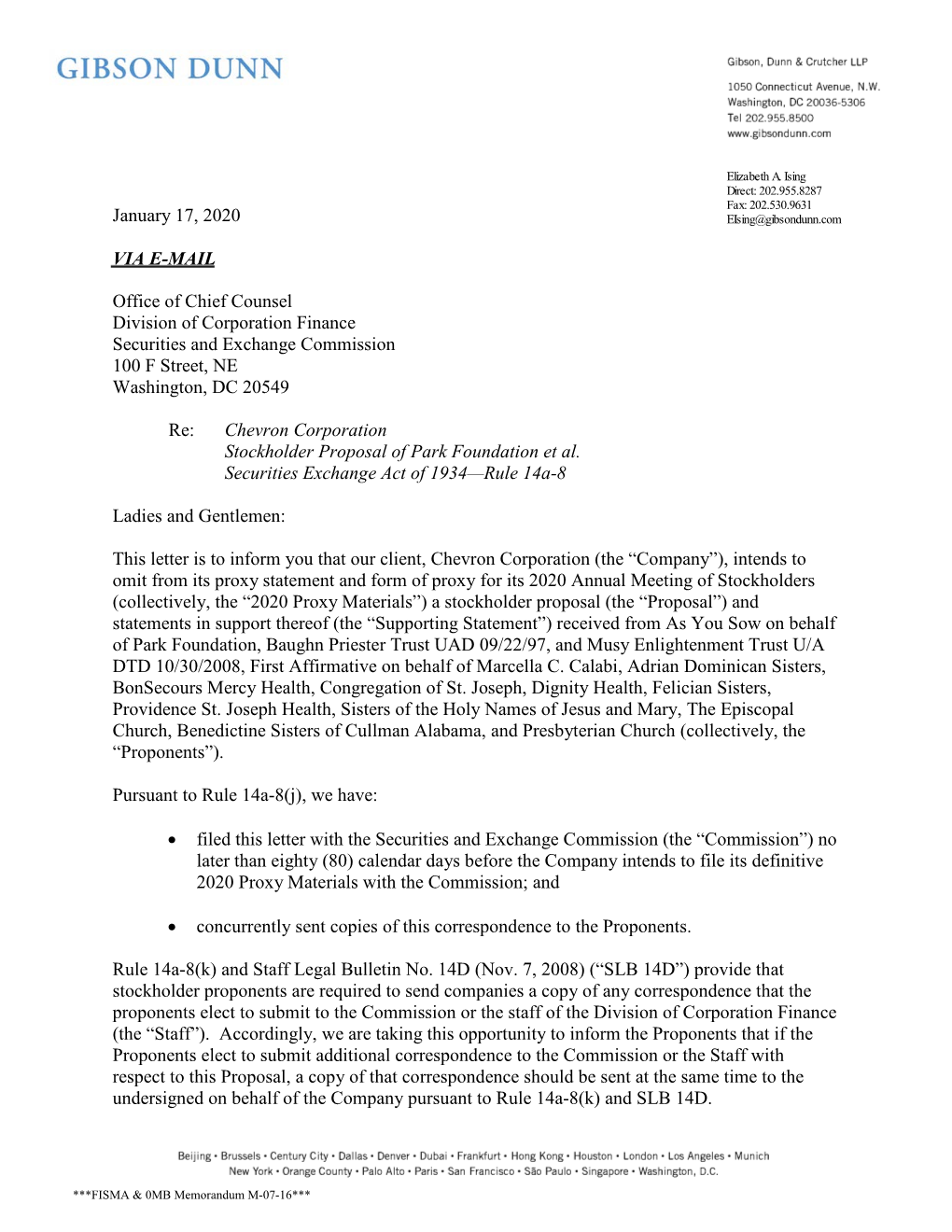 Chevron Corporation; Rule 14A-8 No-Action Letter