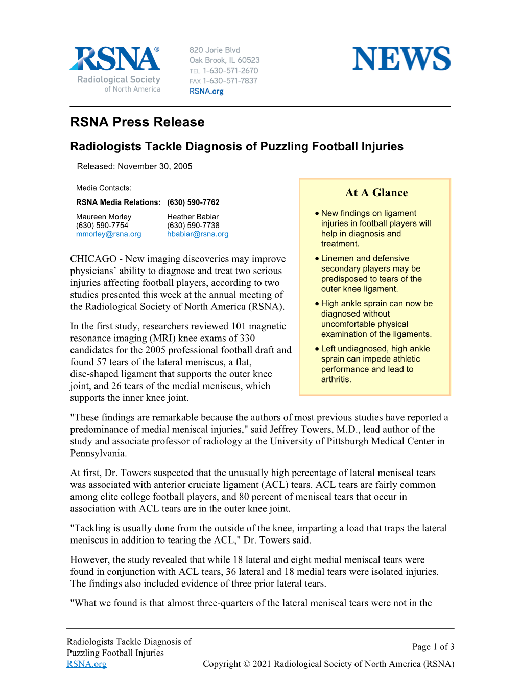 RSNA Press Releases