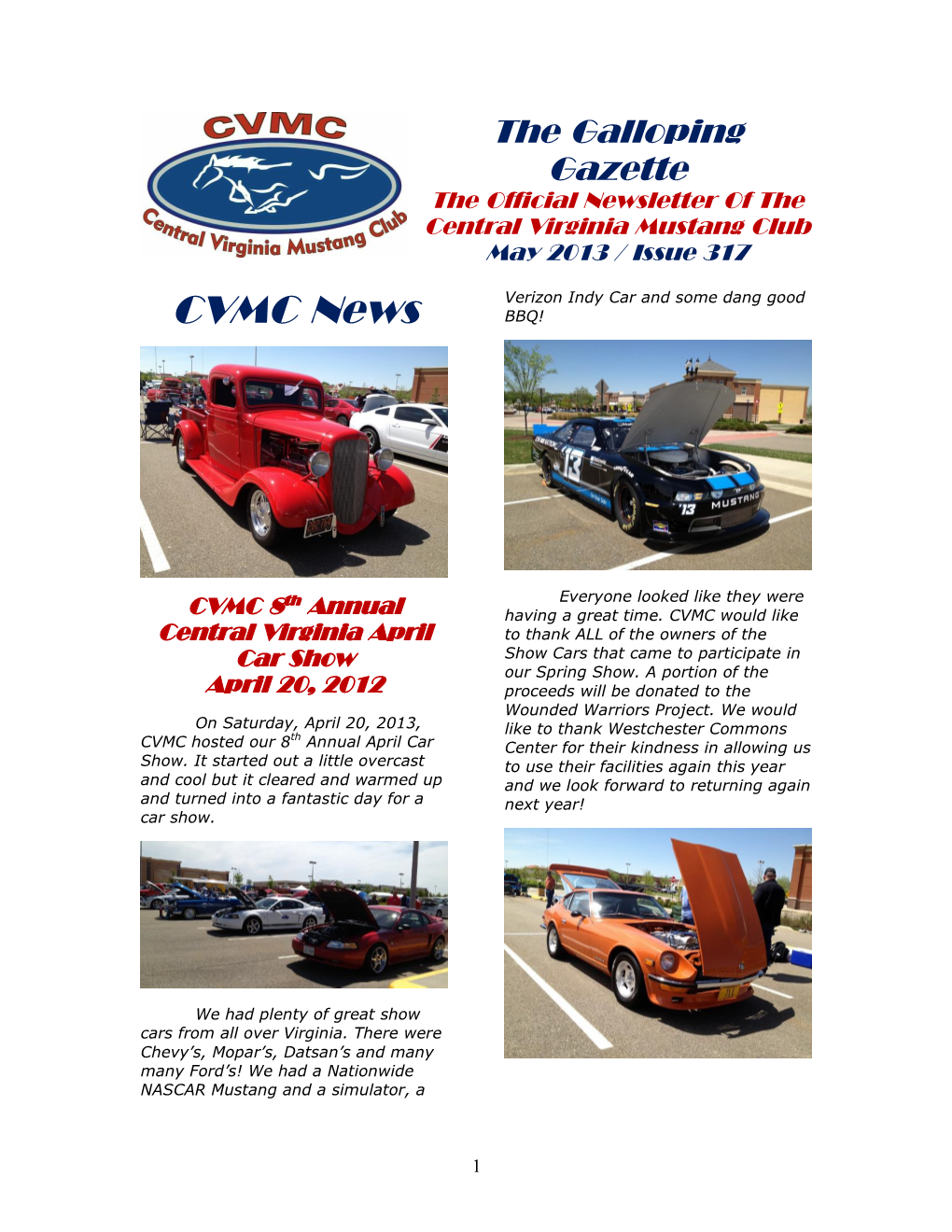 The Galloping Gazette the Official Newsletter of the Central Virginia Mustang Club May 2013 / Issue 317