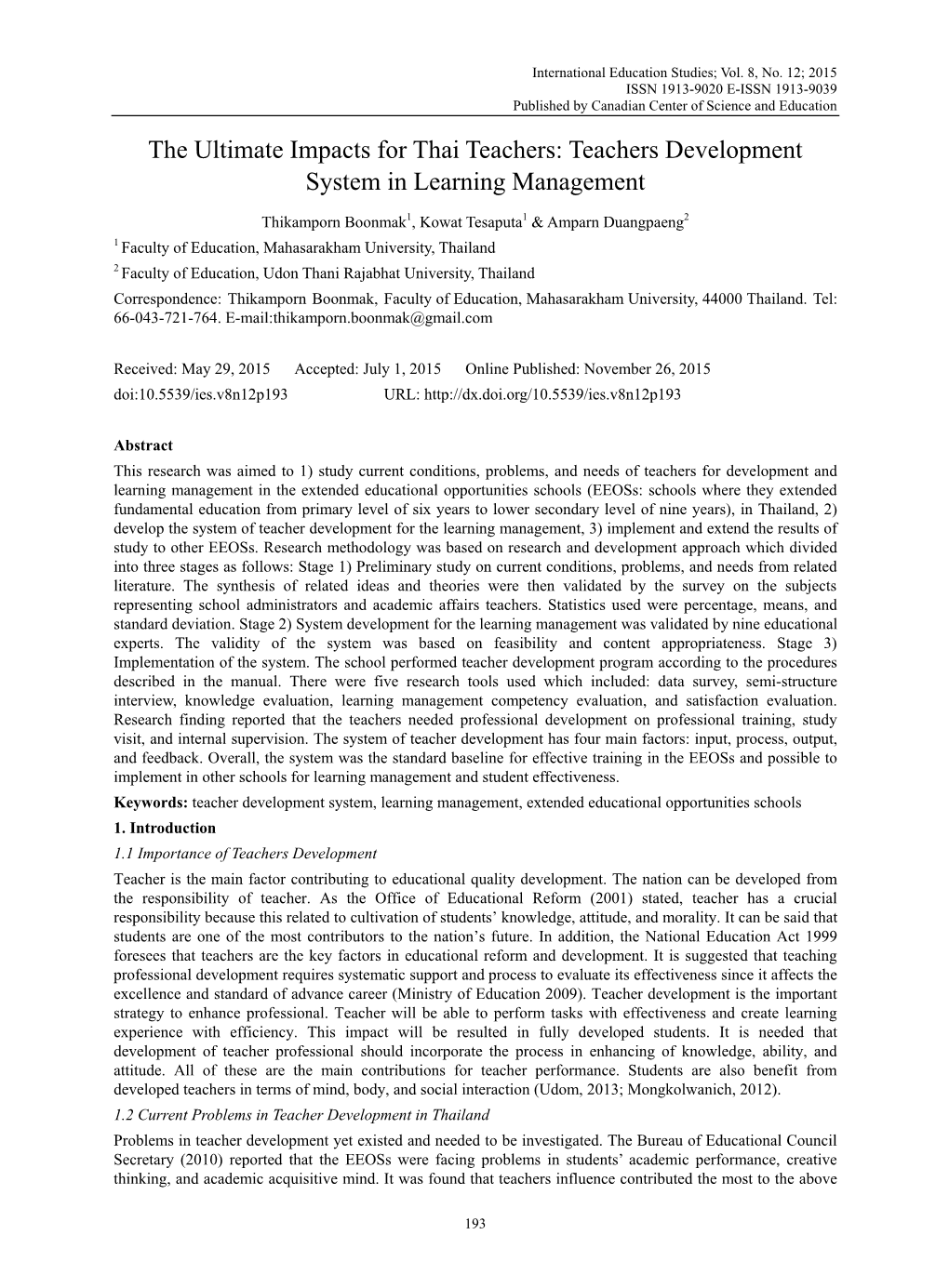 The Ultimate Impacts for Thai Teachers: Teachers Development System in Learning Management
