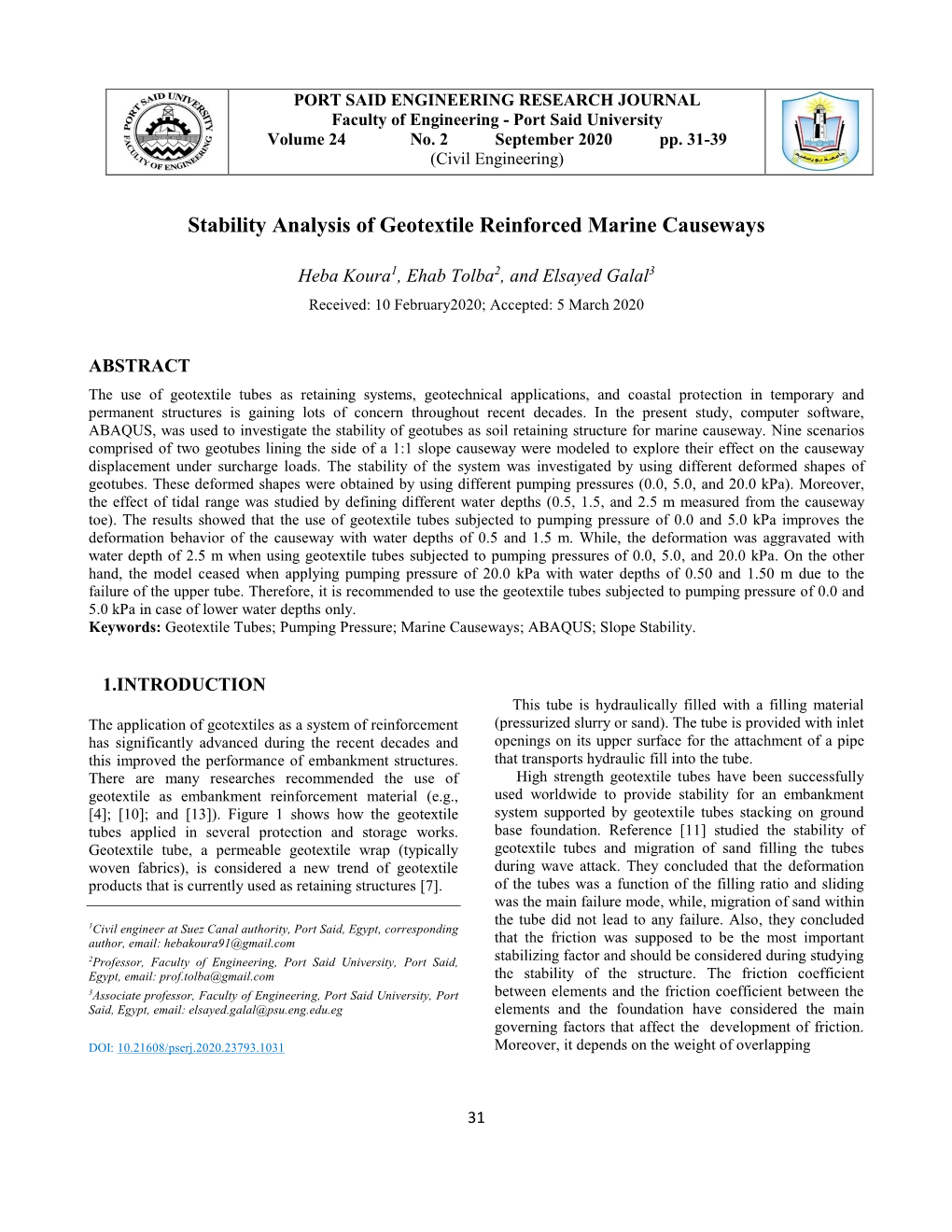 Stability Analysis of Geotextile Reinforced Marine Causeways