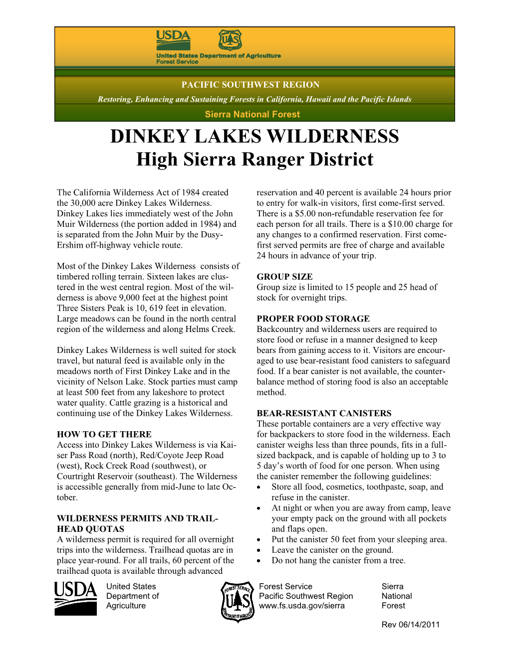DINKEY LAKES WILDERNESS High Sierra Ranger District