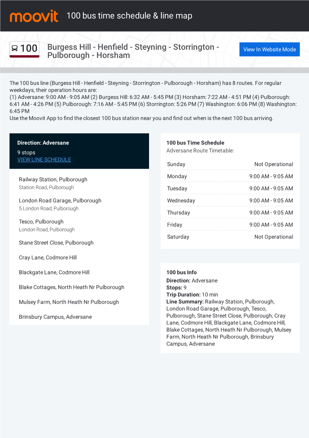 100 Bus Time Schedule & Line Route