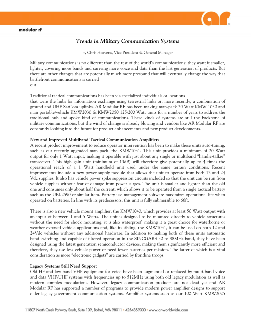 Trends in Military Communication Systems