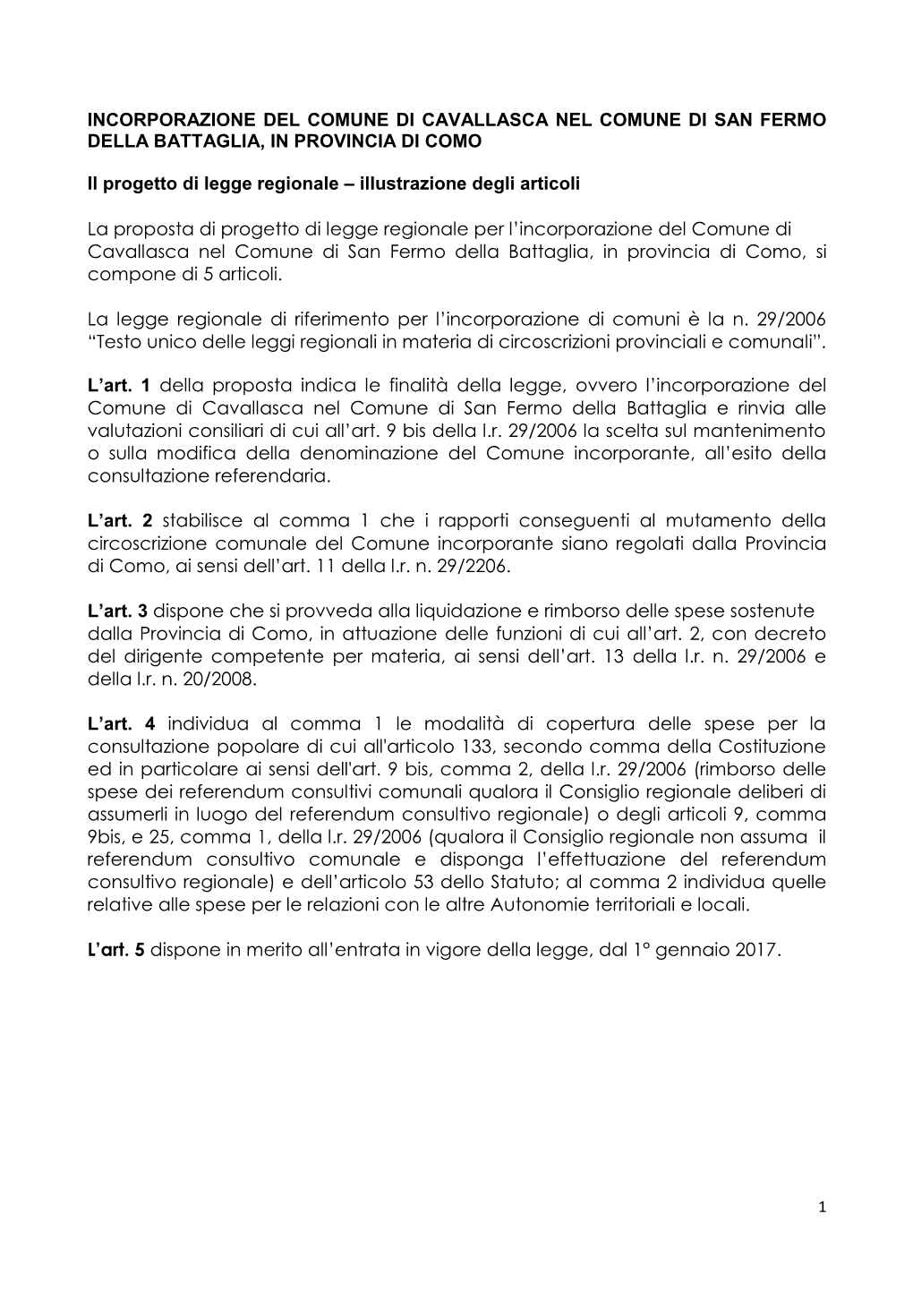 Incorporazione Del Comune Di Cavallasca Nel Comune Di San Fermo Della Battaglia, in Provincia Di Como