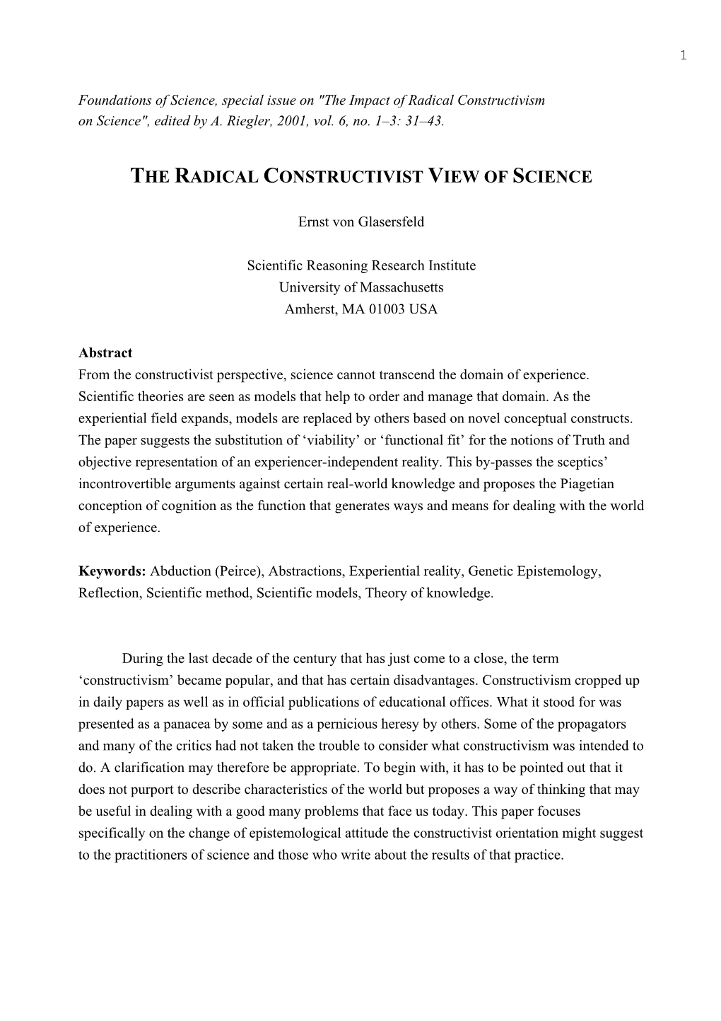The Radical Constructivist View of Science