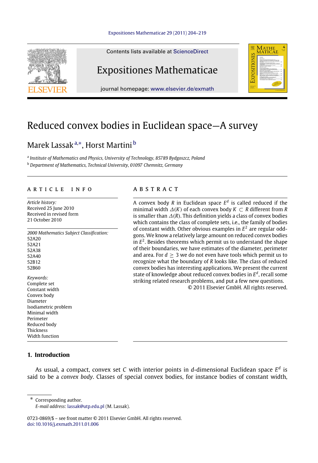 Reduced Convex Bodies in Euclidean Space&#X2014