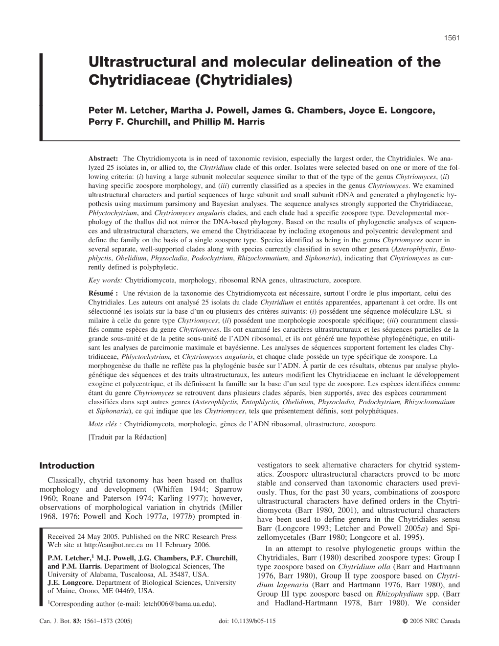 Ultrastructural and Molecular Delineation of the Chytridiaceae (Chytridiales)