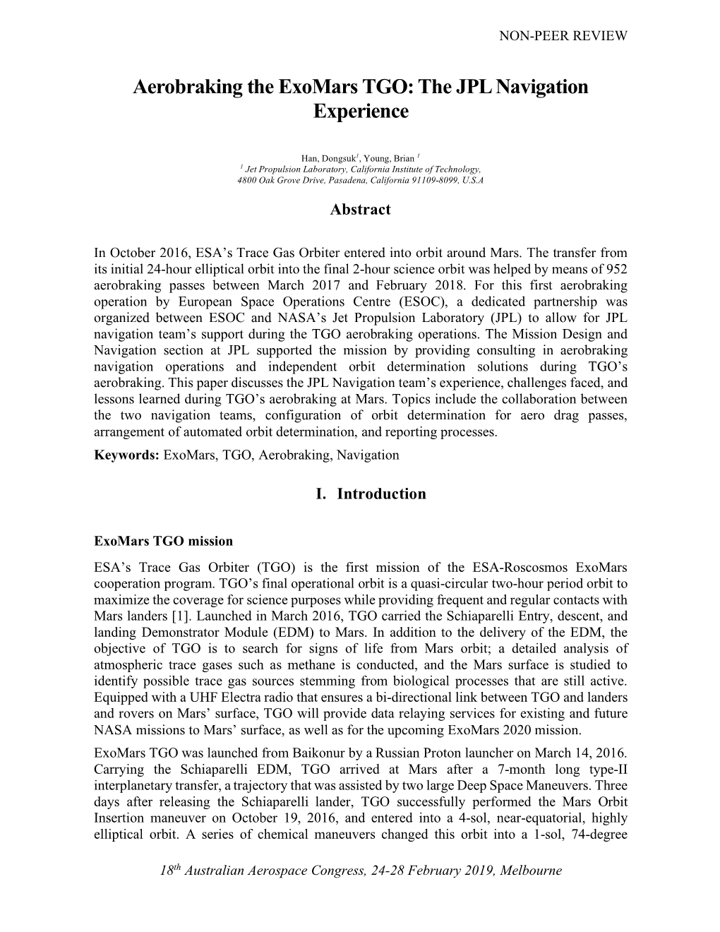 Aerobraking the Exomars TGO: the JPL Navigation Experience