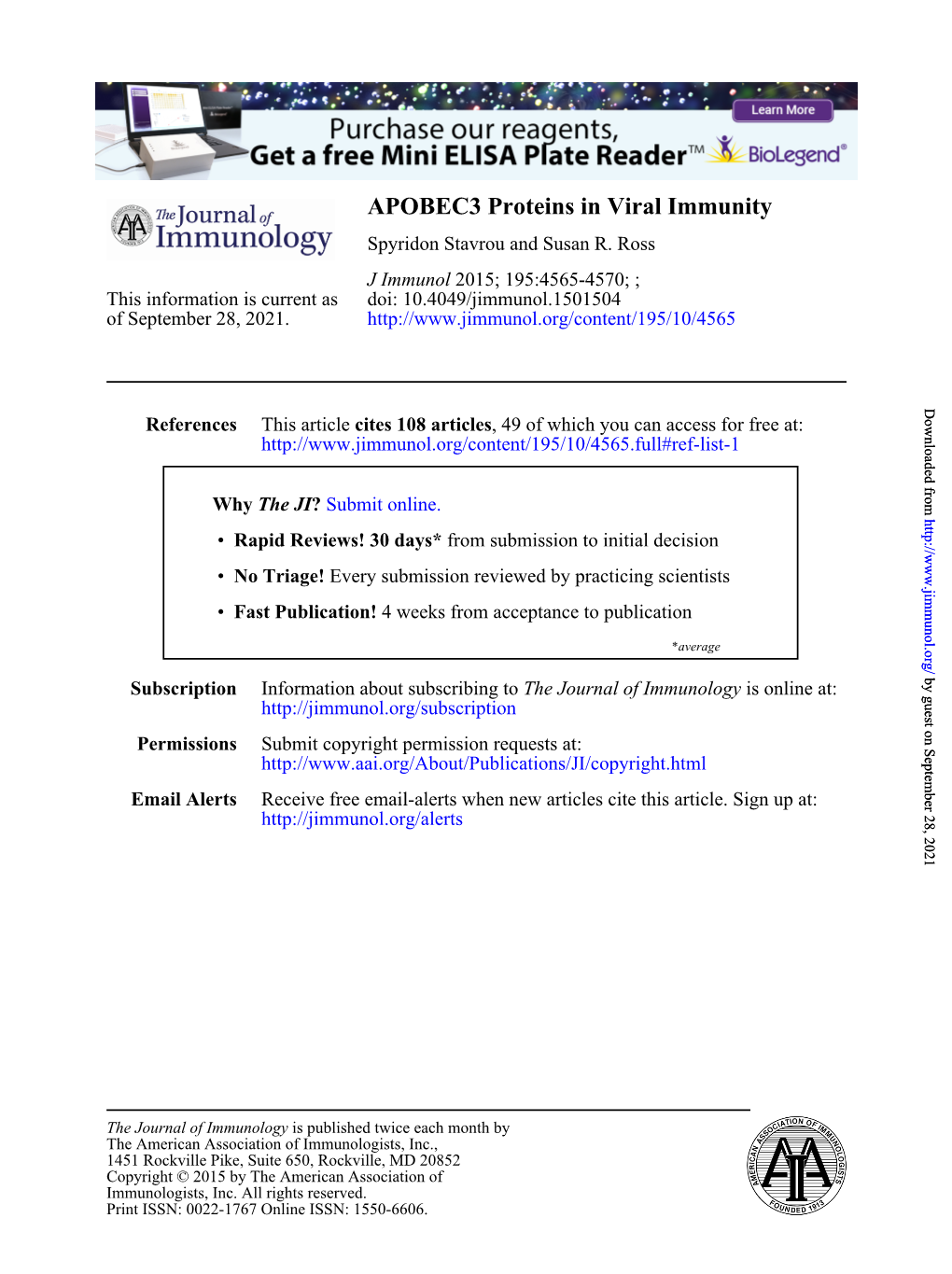 APOBEC3 Proteins in Viral Immunity Spyridon Stavrou and Susan R