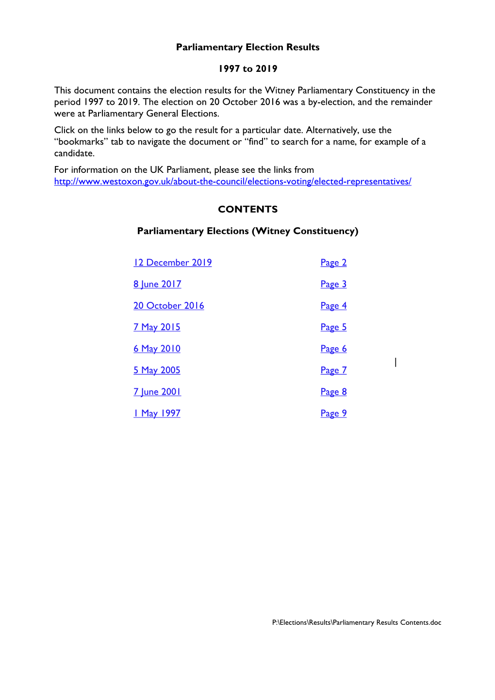 Parliamentary Election Results 1997 to 2019