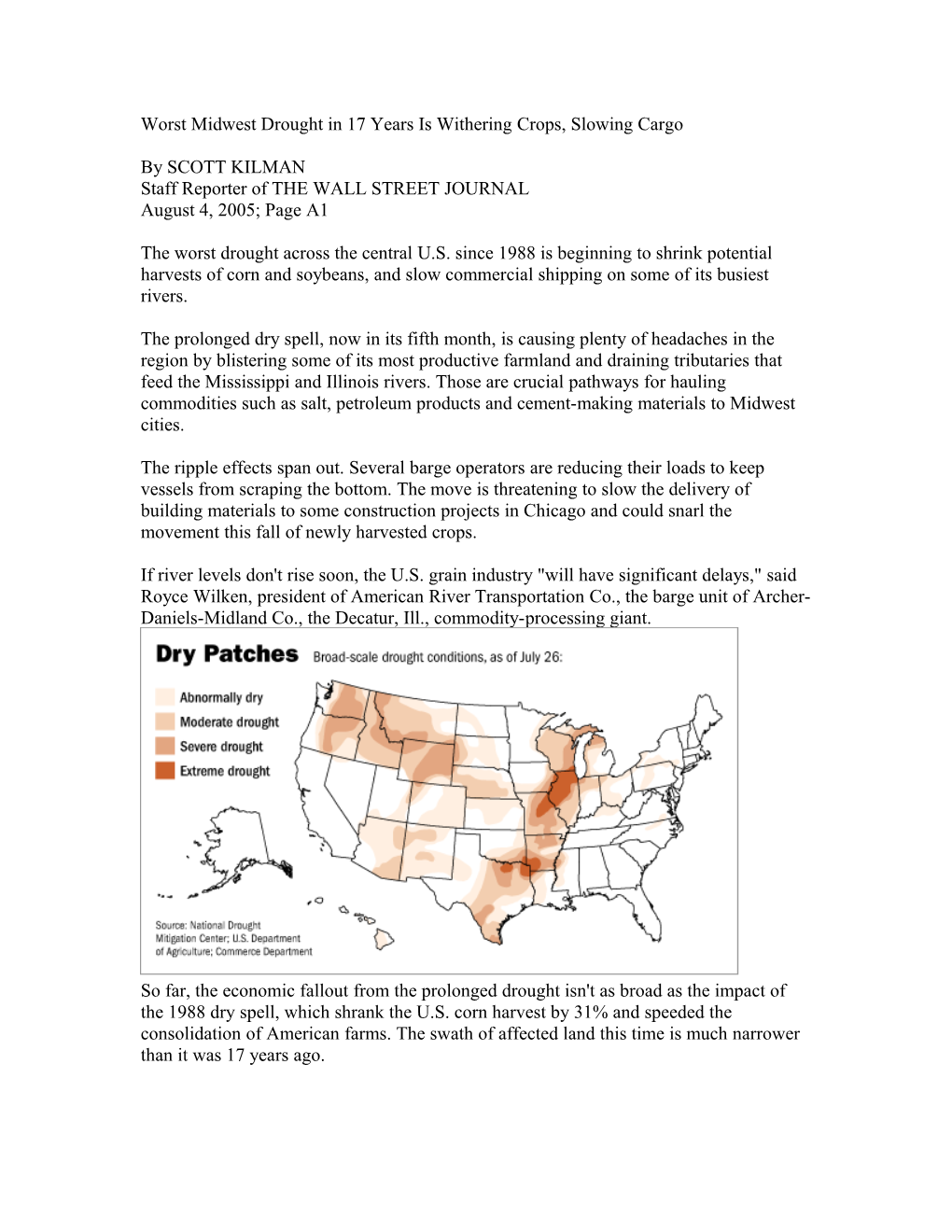 Worst Midwest Drought in 17 Years Is Withering Crops, Slowing Cargo